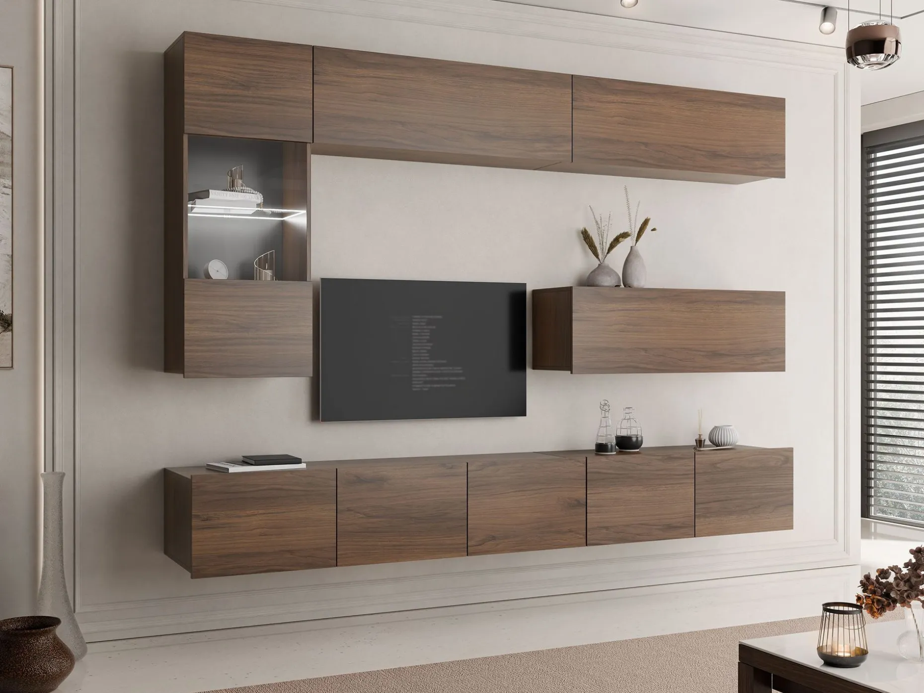 Tessan TV-veggseksjon med LED-belysning