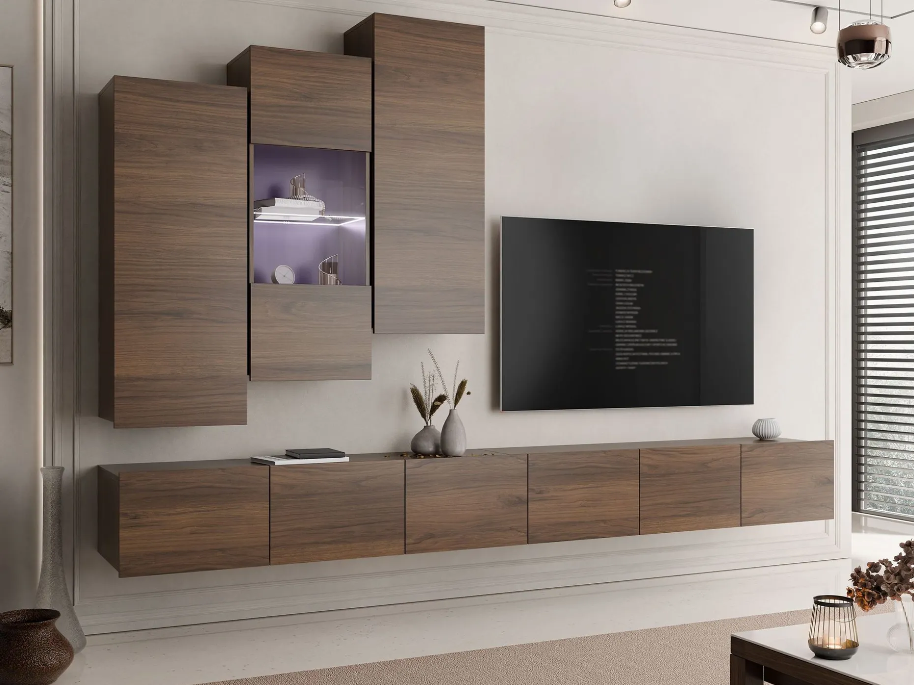 Tessan TV-veggseksjon med LED-belysning