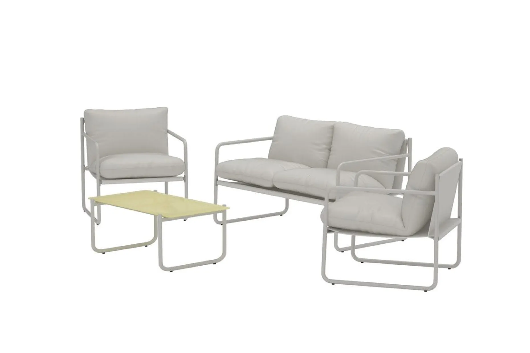 Thassos sofagruppe 2-seters sofa + 2 lenestoler med bord utendørs
