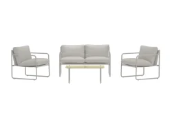 Thassos sofagruppe 2-seters sofa + 2 lenestoler med bord utendørs