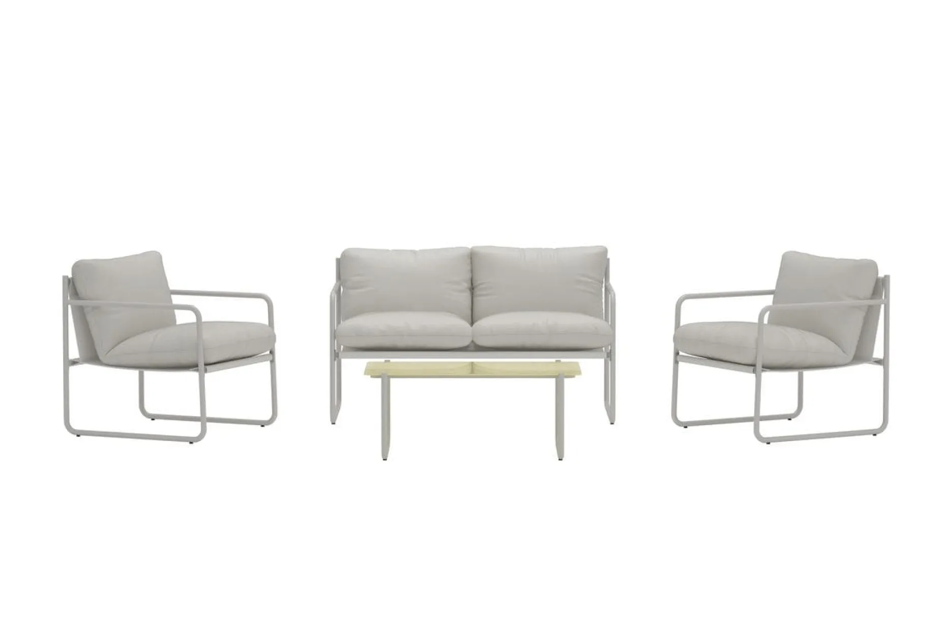 Thassos sofagruppe 2-seters sofa + 2 lenestoler med bord utendørs