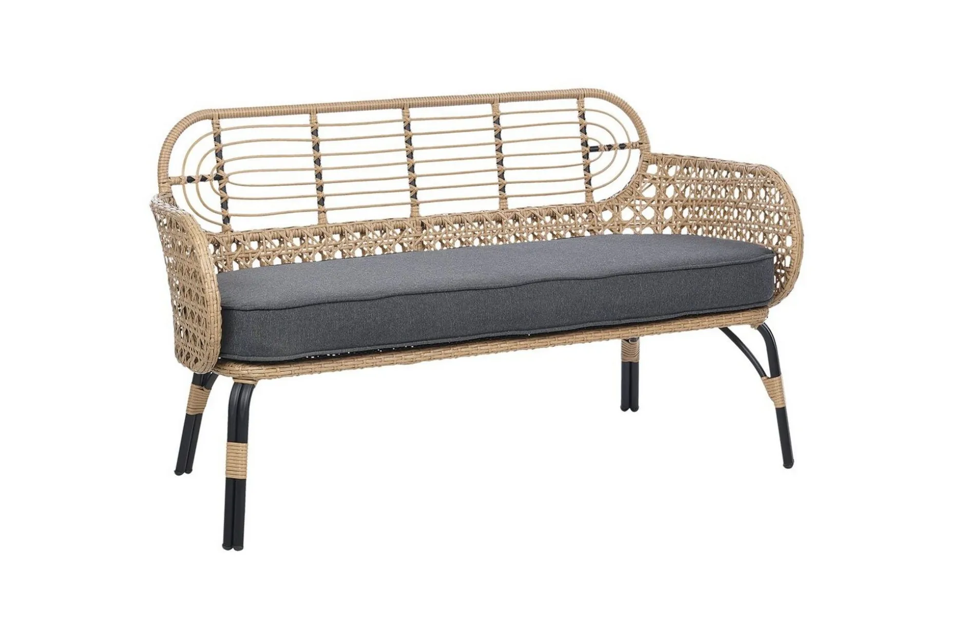 Trädgårdsbänk med dyna Beliani Pratello Natural||Beige||Grey||Black