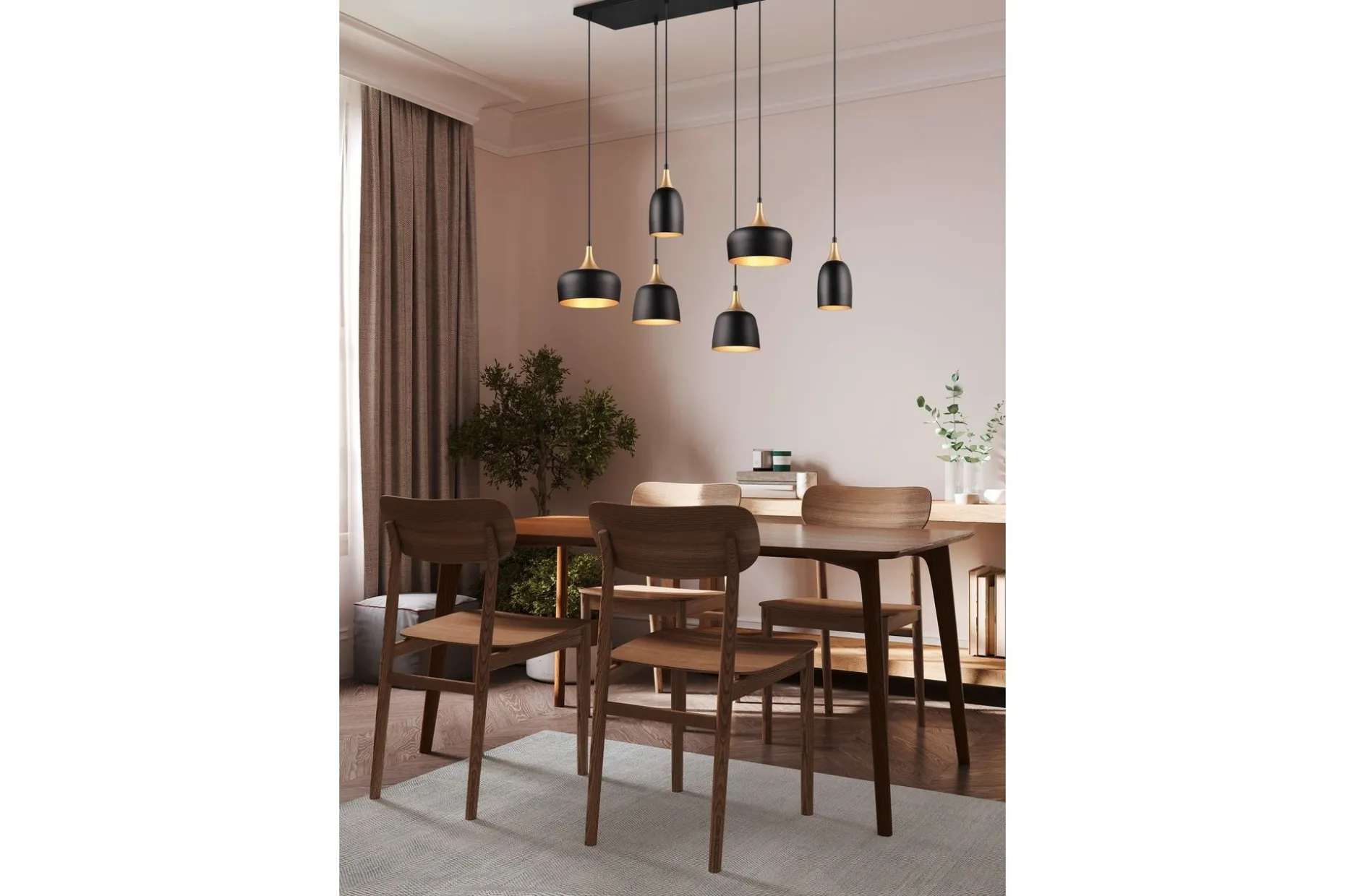 Trio Lighting Chiraz Taklampe 6L E27 Matt Svart/Matt Messing