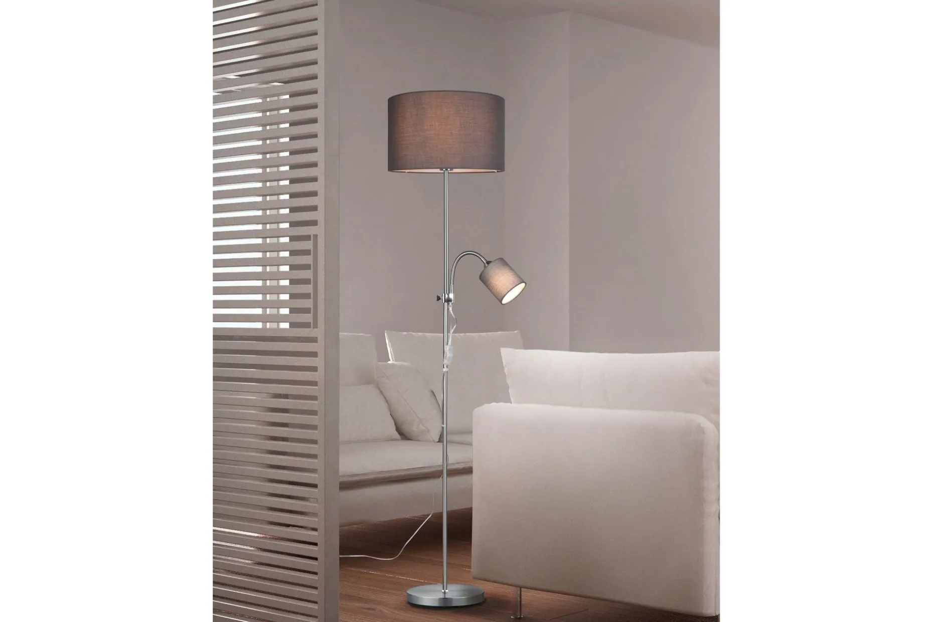 Trio Lighting Owen gulvlampe E27+E14 grå