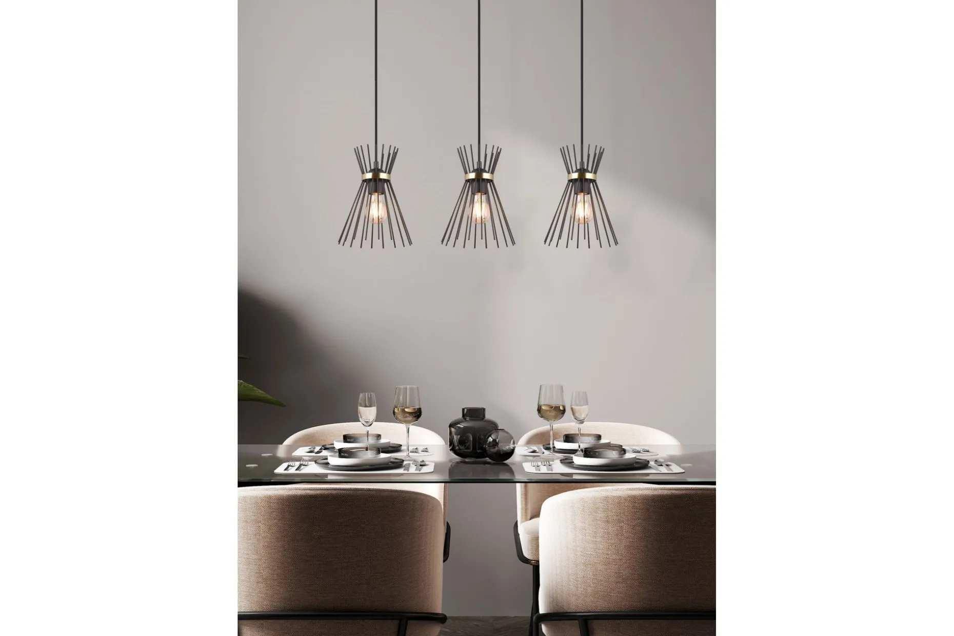 Trio Lighting Rod taklampe 3L E27 svart/gull