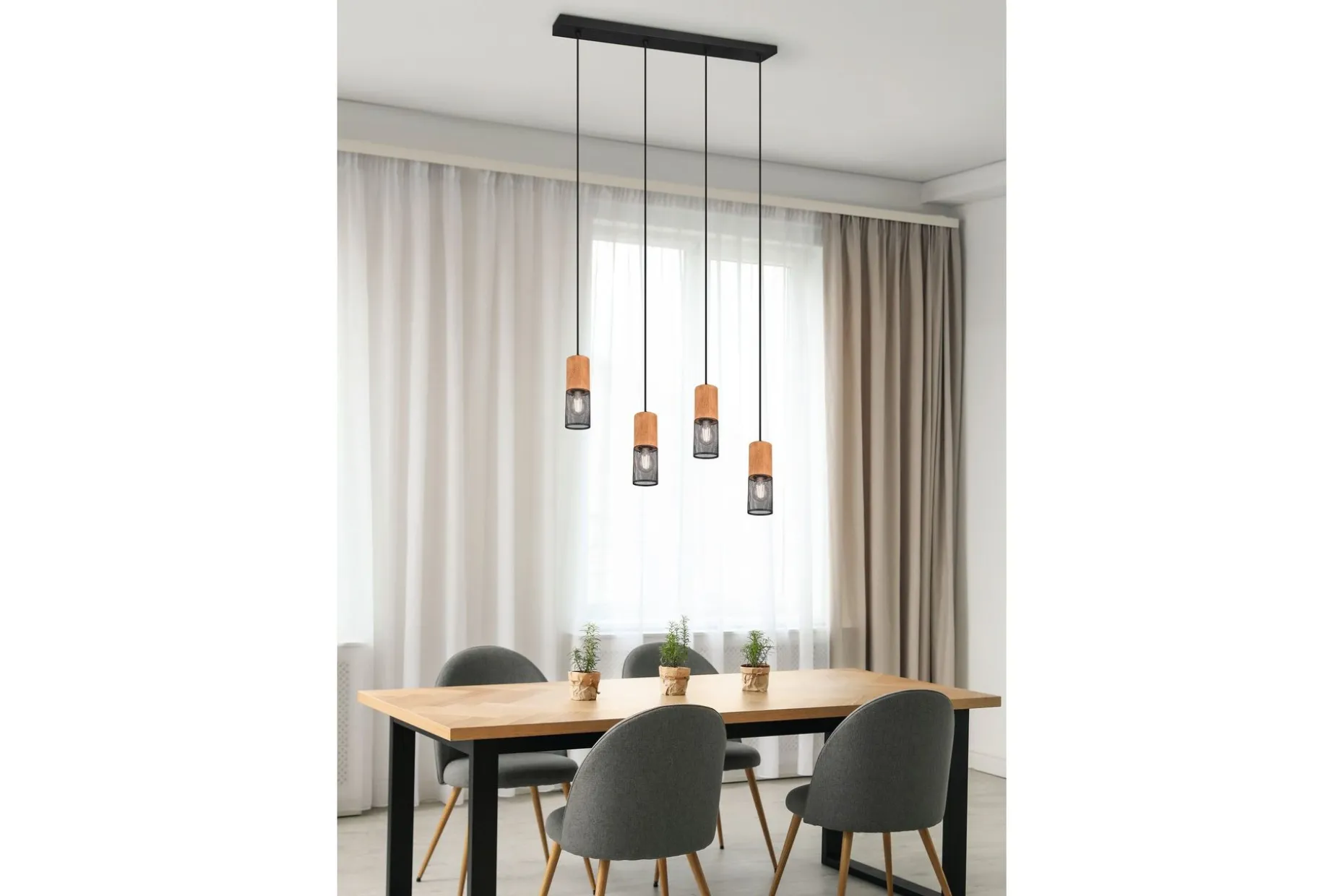 Trio Lighting Tosh taklampe 4L E27 matt sort