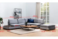 Tulima Sofa med Sjeselong m Krakk Høyre