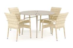 Tunis utendørs rund spisegruppe 120 cm med 4 Thor Light utelenestoler