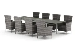 Tunis utendørs spisegruppe, uttrekkbar 205/305x90 cm med 8 Thor hagelenestoler