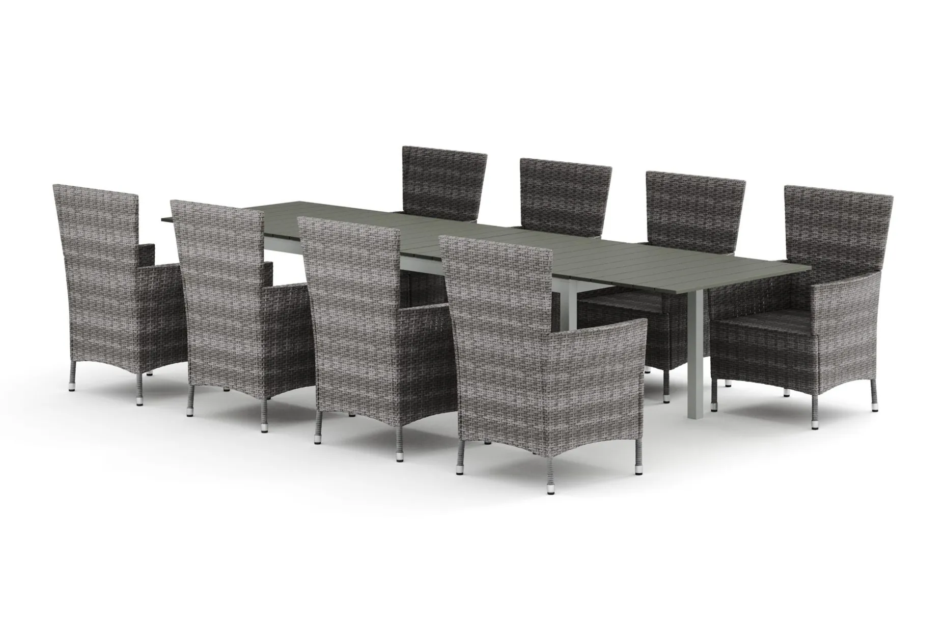Tunis utendørs spisegruppe, uttrekkbar 205/305x90 cm med 8 Thor hagelenestoler
