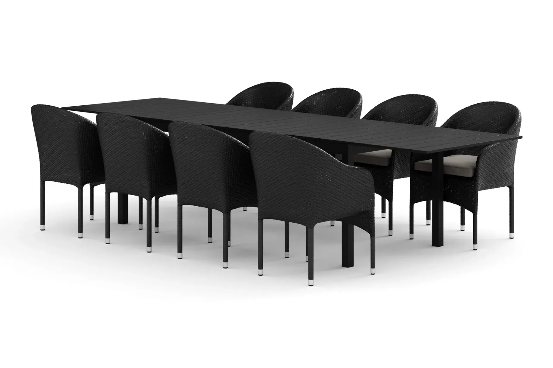 Tunis utendørs spisegruppe, uttrekkbar 205/305x90 cm med 8 Thor lenestoler
