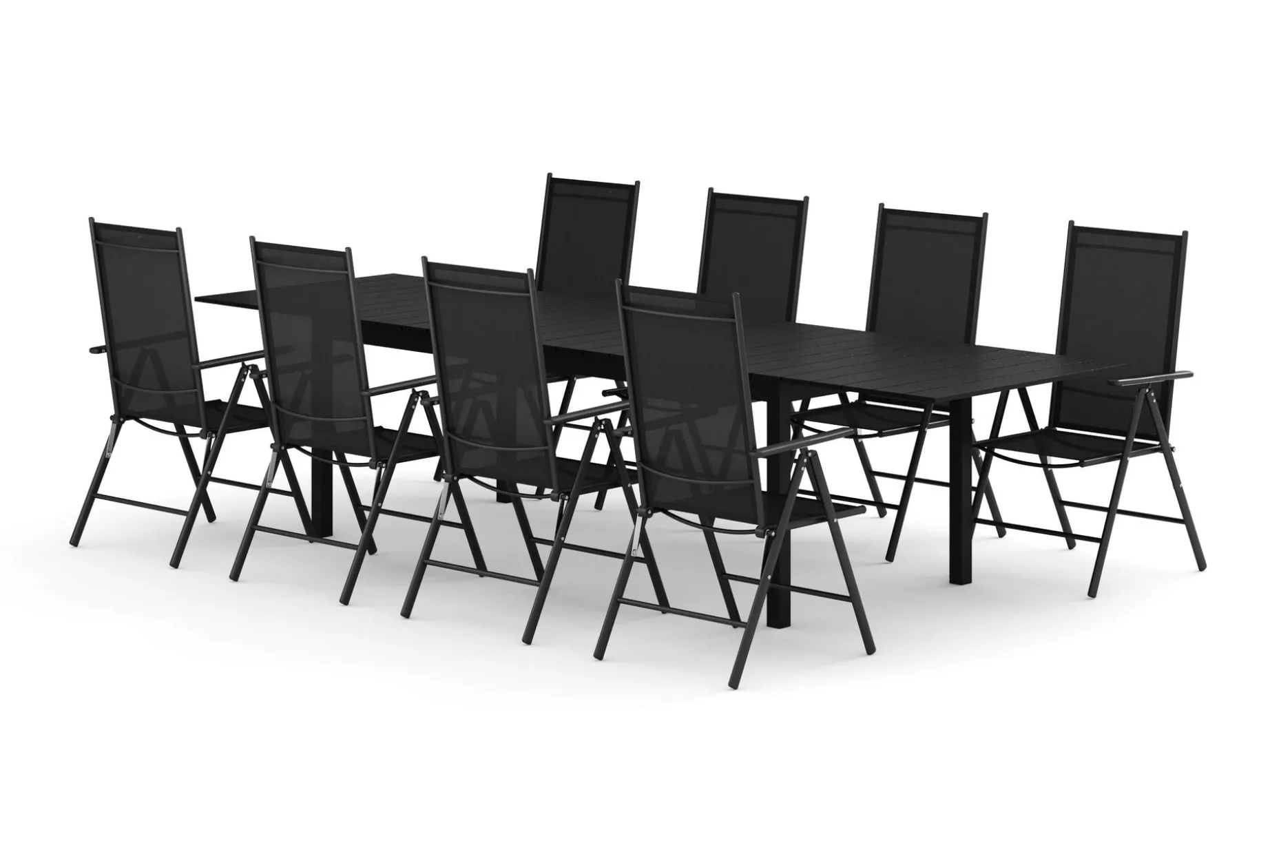 Tunis utendørs spisegruppe, uttrekkbar 205/305x90 cm, med 8 Maggie regulerbare stoler