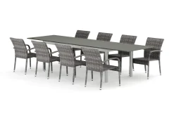 Tunis utendørs spisegruppe uttrekkbar 205/305x90 cm med 8 Thor Light utendørs lenestoler