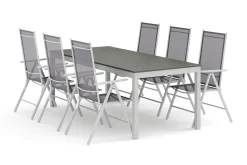 Tunis utendørs spisegruppe, uttrekkbar 205/305x90 cm med 6 Maggie regulerbare stoler