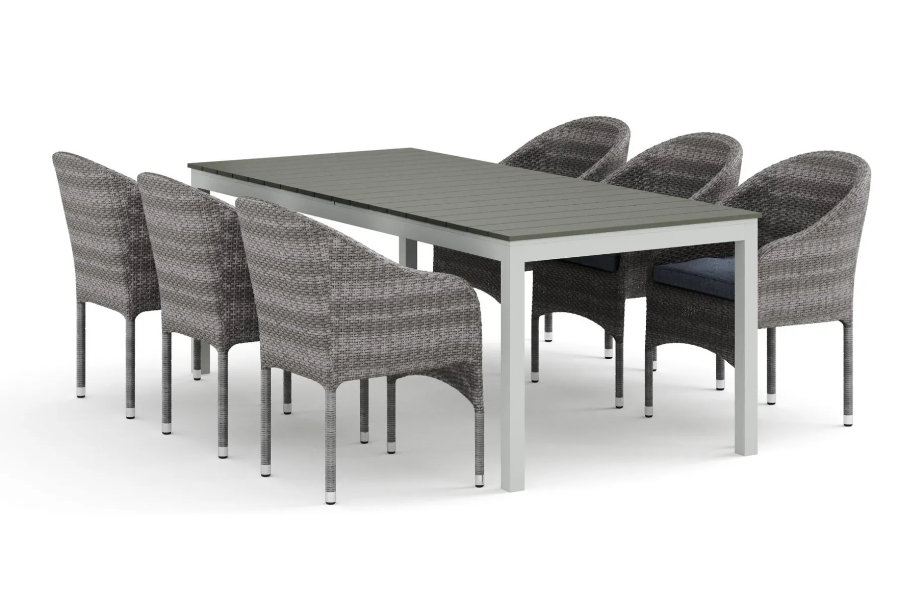 Tunis utendørs spisegruppe uttrekkbar 205/305x90 cm med 6 Thor lenestoler