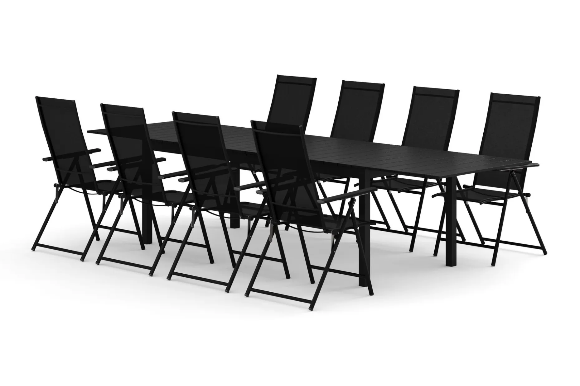 Tunis utendørs spisegruppe, uttrekkbar 205/305x90 cm med 8 Sanna regulerbare stoler