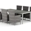 Tunis utendørs spisegruppe, uttrekkbar 205/305x90 cm med 6 Thor hagelenestoler
