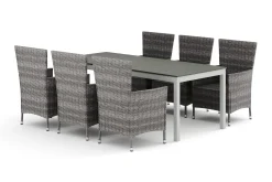 Tunis utendørs spisegruppe uttrekkbar 205/305x90 cm med 6 Thor Light utendørs lenestoler