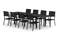 Tunis utendørs spisegruppe, uttrekkbar 205/305x90 cm med 8 Tunis stablebare stoler