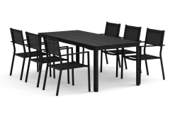 Tunis utendørs spisegruppe 205x90 cm med 6 Tunis stablebare stoler