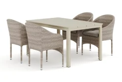 Tunis utendørs spisegruppe 140x90 cm med 4 Thor lenestoler