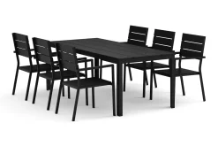 Tunis utendørs spisegruppe 205x90 cm med 6 Tunis stablebare stoler