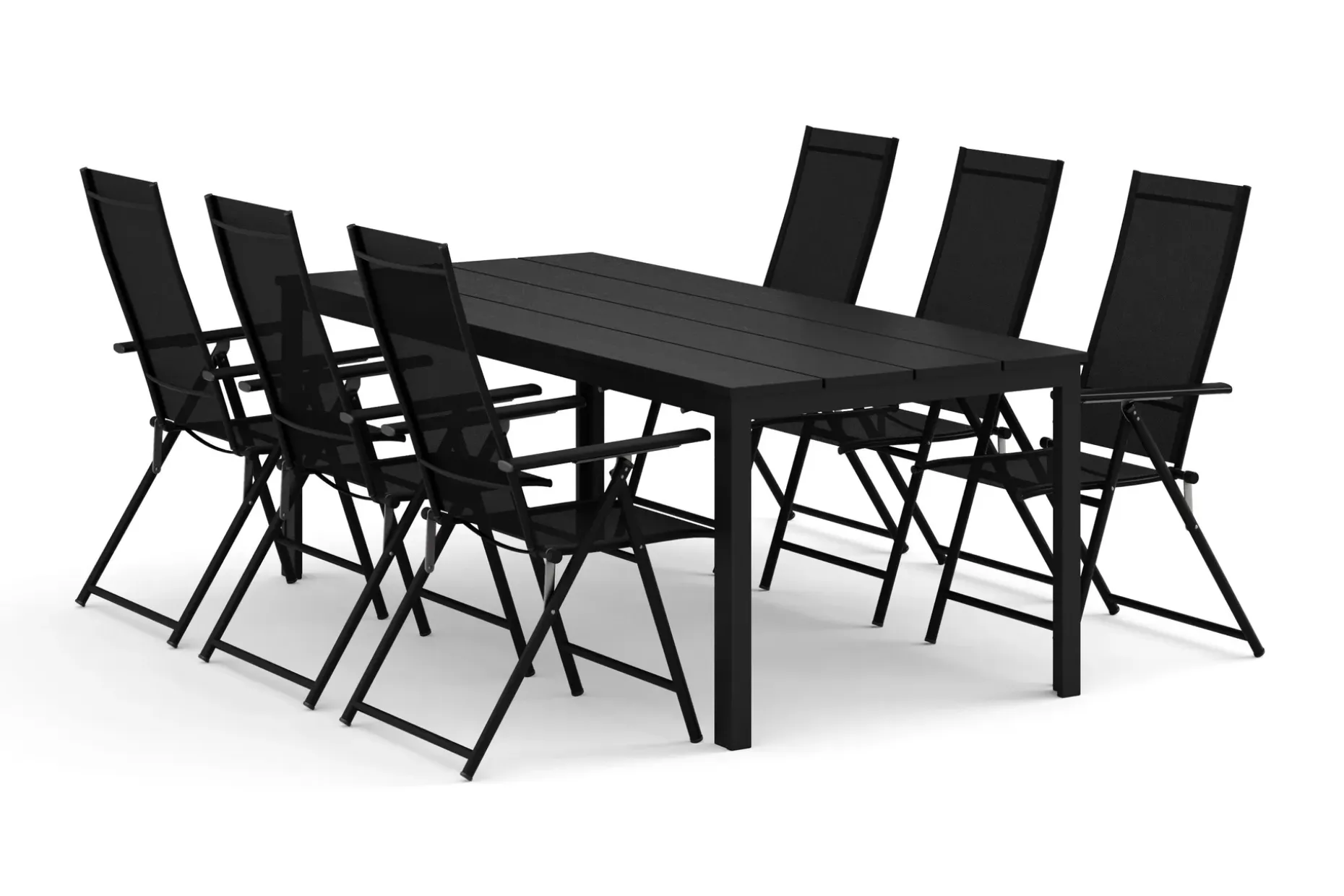 Tunis utendørs spisegruppe 205x90 cm med 6 Sanna posisjonsstoler