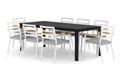 Tunis utendørs spisegruppe 205x90 cm med 8 Oliver armstoler med pute