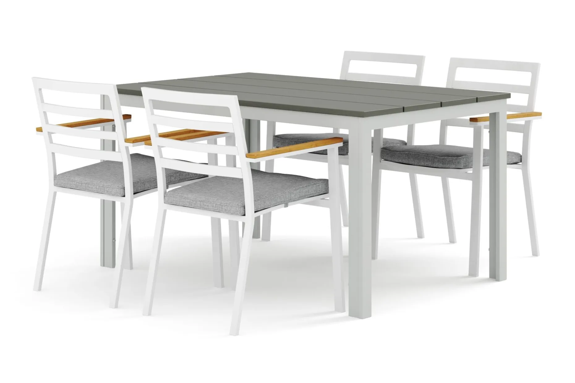 Tunis utendørs spisegruppe 140x90 cm med 4 Oliver karmstoler med pute