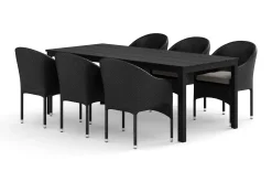 Tunis utendørs spisegruppe 205x90 cm med 6 Thor lenestoler