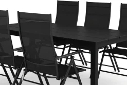Tunis utendørs spisegruppe 205x90 cm med 6 regulerbare stoler