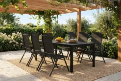 Tunis utendørs spisegruppe 205x90 cm med 6 regulerbare stoler