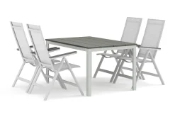 Tunis utendørs spisegruppe 140x90 cm med 4 Monaco Light posisjonsstoler
