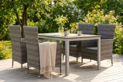 Tunis utendørs spisegruppe 140x90 cm med 4 Thor hagelenestoler