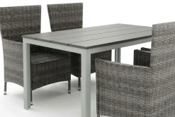 Tunis utendørs spisegruppe 140x90 cm med 4 Thor hagelenestoler