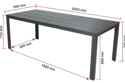 Tunis ute spisebord 205x90 cm rektangulært