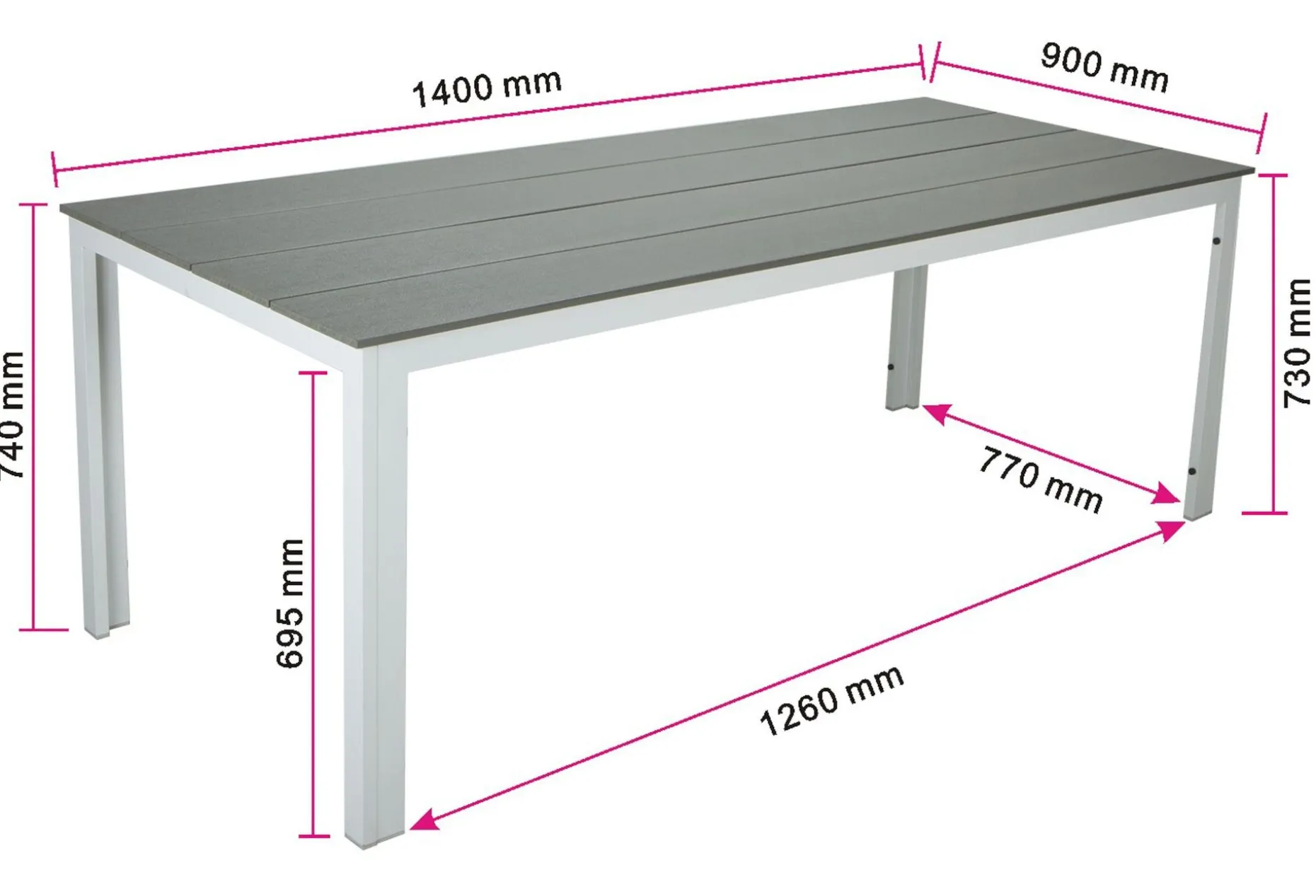 Tunis ute spisebord 140x90 cm rektangulært