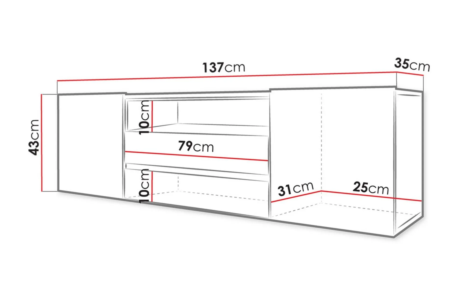 TV-benk 137 cm LED-belysning