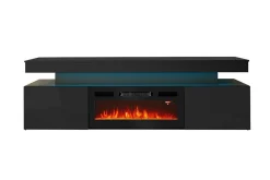 TV-benk Glenndale med oppbevaring + LED-kamin + Belysning 190 cm