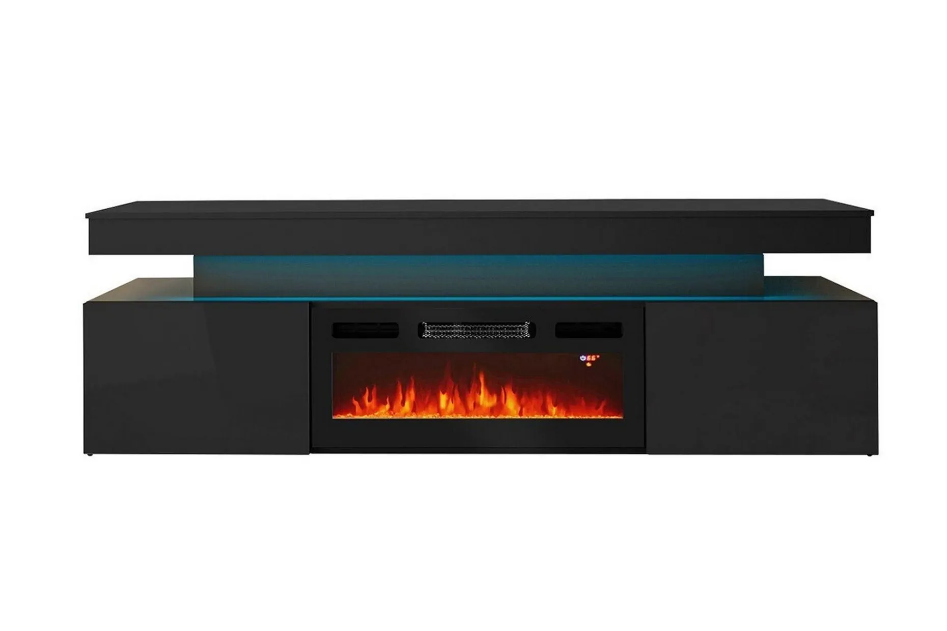 TV-benk Glenndale med oppbevaring + LED-kamin + Belysning 190 cm