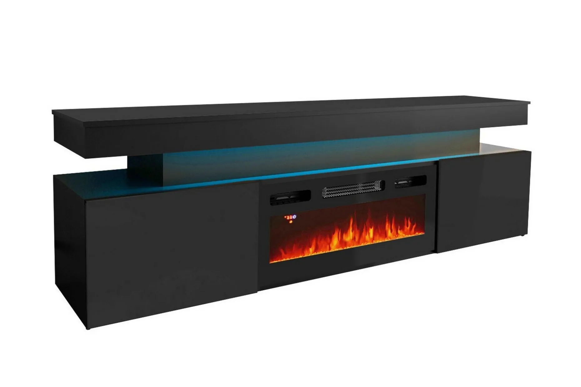 TV-benk Glenndale med oppbevaring + LED-kamin + Belysning 190 cm