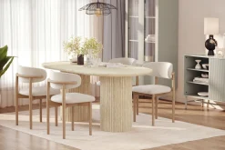 Uppveda Spisebord med travertin-look med 4 stk Jaiveer Spisestoler