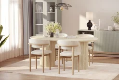 Uppveda Spisebord med travertin-look med 4 stk Jaiveer Spisestoler