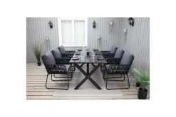 Utendørs møbelgruppe 190 cm Bord & 6 Levanto grå stoler Svart