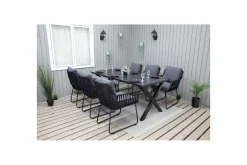 Utendørs møbelgruppe 190 cm Bord & 6 Levanto grå stoler Svart