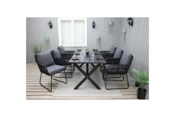 Utendørs møbelgruppe 190 cm Bord & 6 Levanto grå stoler Svart
