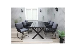 Utendørs møbelgruppe 190 cm Bord & 6 Levanto grå stoler Svart