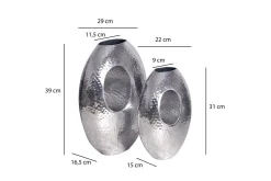 Vase Wohnling Sett av 2 Aluminium Hamret utseende, moderne loftstil Sølv