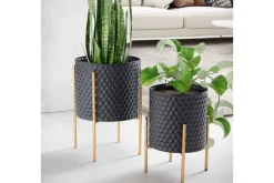 Vase Wohnling Sett av 2 Aluminium Blomster Plantepotte 3D Sirkel Overflate Moderne