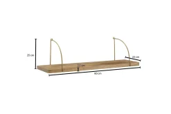 Vegghylle Wohnling massivt tre, metall hylle for oppheng, industriell loftstil 60 cm
